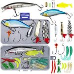 GOANDO Fishing Lures Kit for Freshwater Bait Tackle Kit for Bass Trout Salmon Fishing Accessories Tackle Box Including Spoon Lures Soft Plastic Worms Crankbait Jigs Fishing Hooks