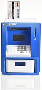 Children's Mini ATM Machine Safe Deposit Box Savings Bank - Automatic U.S. Coin Counter with Bill Slot - Savings Goal Tracker, Calculator, Passcode Protected Banking Device for Kids (Blue)