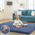 ILPEOD Baby Play Mat for Floor Tummy Time Mat Nursery Rug Muscle Mat Area Rug Playroom Rug Tatami Mat 6'7"x5'11" Memory Foam 1.3" Thick Crawling Mat for Babies,Toddlers, Infants, Kids,Floor Mat(Blue)