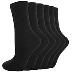 Bonjour Childrens Kids Back to School 6 Pairs Ankle Cotton Rich Plain School Socks Shoe (Sizes 3 yrs - 13 yrs) (Black 10-13 yrs)