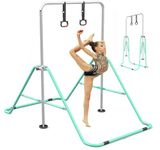 FINCOME Folding Gymnastics Bar with Gymnastic Rings Height Adjustable, Expandable Gymnastic Training Kip Bar Gymnastics Equipment for Junior Boys Girls Indoor and Home Training