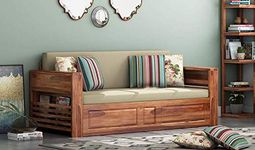 WOODTREND Solid Teak Wood Sofa Cums Bed for Home Living Room | Sofa Cums Bed for Living Room Wooden with Storage | Sofa Cums Bed 3-Person Sofa Furniture Without Pillow |