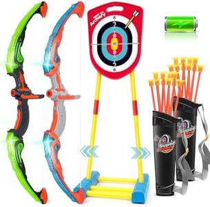 Bow and Arrow for Kids 6-8 8-12, Archery Toy Set for Kids 6+ with Standing Target - Rechargeable/2 Light Up Bows/20 Arrows, Toys for Kids 4-6 7 8 9 10-12 Boys Girls Birthday Gifts