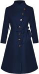 GRACE KARIN Long Jacket for Women Belted Midi Trench Peacoat 2024 Fall Shacket Nptch Lapel Blazer Womens Outfits Navy Blue S