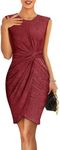 Red Party Dress for Women Crew Neck Bodycon Dress for Women Cap Sleeve Party Cocktail Wrap Hem Mini Formal Dress Wine Red L