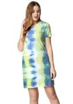 Wear Your Opinion Women's All Over Print Tie Dye Round Neck T-Shirt Dress (Design: Tie Dye,YellowNeon,Medium)