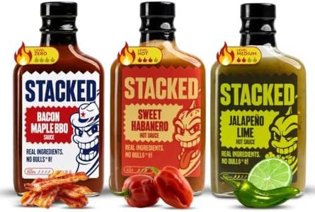 Stacked Hot Sauce Variety Pack - Original Jalapeño, Sweet Habanero, and Jalapeño Lime - Pack of 3, 6.7 fl oz Each - Gourmet Spicy Condiment Made with Real Ingredients - Mild, Medium, and Hot Heat Levels