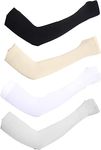 4 Pairs UV Sun Protection Cooling Arm Sleeves for Men & Women, Tattoo Cover Up, Compression Arm Sleeves for Fishing Running Golf Soccer Bike Cycling (4 Colors, Black, White, Beige, Grey)