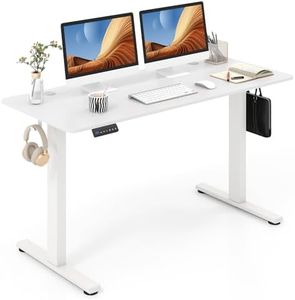 Giantex Electric Standing Desk, 140 x 60 cm Sit Stand Home Office Desk with 3 Memory Height Settings, Height Adjustable Computer Desk with 2 Hanging Hooks & Cable Management (White)