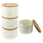 3 Pieces Jar with Wooden Lid Tea Coffee Sugar Canister Storage Container Bowl Pots Kitchen Storage Tins (Cream)