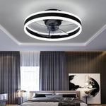 AHWEKR LED Ceiling Fans with Lights Reversible Remote, 6 Speeds Modern Bedroom Fan Ceiling Light Quiet Dimmable Small Ceiling Fan Light for Living Room, Black 50CM