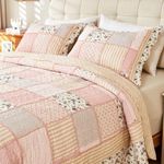 Cmfshape Vintage Quilt Sets Bedspread Set 100% Cotton Real Patchwork Bedding Set, All Season Use Lightweight Reversible Coverlet Quilts with 2 Pillow Shams(King 106"x96")