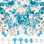 SUNNYCLUE 1 Box 200Pcs White Cross Beads Blue Stone Beads Bulk Mini Small Blue Synthetic Turquoise Easter Pocket Crosses 8mm Round Loose Spacer Bead for Jewelry Making Beading Kits DIY Craft Supplies