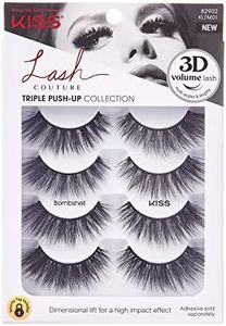 KISS Lash Couture Triple Push Up Collection Multipack, 3D Volume False Eyelashes with Triple Design Technology, Multi-Angles & Lengths, Contact Lens Friendly, Reusable, Style Bombshell, 4 Pairs