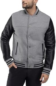 X RAY Mens Varsity Bomber Jacket Wool W/Grainy PU Sleeves, Letterman Baseball Casual Jackets for men, Grey/Black, Medium