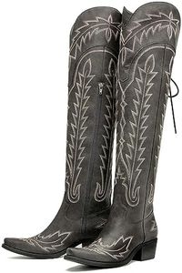 MissHeel Wide Calf Over the Knee Cowboy Boots for Women Black Thigh High Cowgirl Boots Long Cowboy Boots for Thick Thigh Size 8