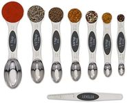 CH1EF Magnetic Metal Measuring Spoons Set Stainless Steel Etched Stackable Teaspoons Tablespoons Dual Sided Measure Spoon set of 8 for Measuring Dry and Liquid Ingredients (Black)