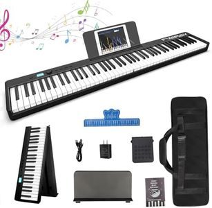 FVEREY Folding Piano Keyboard, 88 Key Semi Weighted Keyboards Electric Piano, Full Size Keyboard Portable Digital Piano with Sustain Pedal, Handbag, Bluetooth, USB MIDI for Beginner, Adult