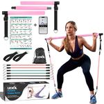 LEXIL Portable Pilates Bar Exercise Kit-Stackable 3 Pairs of Resistance Bands (15, 20, 30LB) - Home Gym Equipment for Men and Women, Workout Kit for Body Toning,with Fitness Video(Pink)