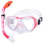 Kids Snorkel Set, Dry Top Snorkel Mask, Anti-Fog Tempered Glass Diving Mask Snorkeling Gear for Kids Youth Boys Girls Junior Age 5-12 (Pink+White)