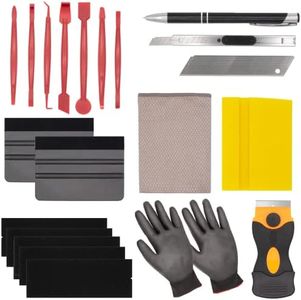 Spanno Vinyl Wrap Tools Kit Window Tint Kits for Automotive, Include Pro Wrapping Squeegee, Plastic Scraper, Felt Squeegee, Vinyl Wrap Gloves, Cleaning Cloth, Rubber Waterblade and Utility Knife