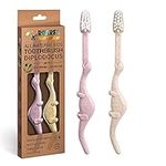 ANPEI ROARex Vegan Eco Friendly Natural Dinosaurs And Giraffes Inspired Kids Toothbrush Made from Plants | 100% Biodegradable and Compostable | 1% for The Planet Product (Pink/Natural)