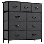 YITAHOME Dresser with 9 Drawers - Fabric Storage Tower, Organizer Unit for Bedroom, Living Room, Hallway, Closets & Nursery - Sturdy Steel Frame, Wooden Top & Easy Pull Fabric Bins (Black Grey)