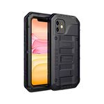 UN UNITEDTIME Waterproof Case for iPhone 11 Heavy Duty Armor Metal Rugged Hard Silicone, Military Grade Gear Bumper with Built-in Screen Protector Outdoor Drop Defender (Black)