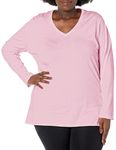 JUST MY SIZE Women's Plus Size Vneck Long Sleeve Tee, Pink Swish, 4X