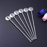 NCO Reusable Stainless Steel Drinking Spoon Straws 8 '', Food Grade Reusable Straw Stirrer for Restaurant, Hotel and Home Use with Cleaning Brush: 6 Pcs Set, 16 cm