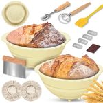 2Pack Bread Proofing Basket Banneton,Silicone Sourdough Bread Baking Baskets,9 Inch Collapsible Proofing Bowl Supplies Set Tool Kit Foldable for Bread Making Sourdough (Beige)