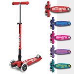 Micro Scooters | Maxi Micro Deluxe Foldable Children's Scooter | Big Wheels | Handlebar Adjustable | 5-12yrs | Boys & Girls | Red