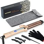 NITION Professional Salon Curling Iron Set Ceramic Tourmaline Titanium Coating Barrel 1 1⁄4 inch Argan Oil Curling Wand 265°F-410°F for All Hair Type,Ions Hair Curler Waver Maker,Dual Voltage,Gold