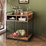 Small Dog Crate Furniture with Drawer Storage | Small Indoor Wood Dog Kennel | Metal+Wood Dog Cage Table | 70×52×73CM - Rustic Brown