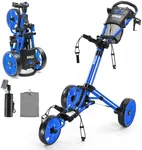 Tivor Lightweight Golf Push cart 3 Wheel,Foldable Golf Trolley for Adults and Junior with Ergonomic Adjustable Handle, Scorecard Holder, Umbrella Mount, Foot Brake, All-Terrain Wheels(Blue)