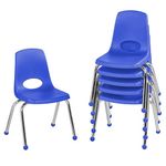 14" School Stack Chair, Stacking Student Chairs with Chromed Steel Legs and Ball Glides - Blue (6-Pack)