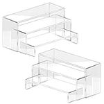 6 Pcs Acrylic Display Risers Stand Shelf Clear Dessert table Set 3 Steps Display Stands Showcase for Amiibo Funko Figures Cupcake/Perfume Cologne Lotion Collectible Makeup Jewelry (Transparent)