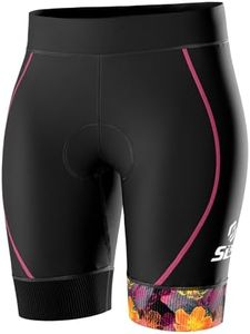 SLS3 Tri Shorts for Women - Triathlon Shorts in Womens - FX Slim Athletic Fit (Black/Sunrise Blooms, Small)