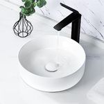 Tysun Round Vessel Sink, 14'' x 14'' Round Shape Bathroom Vessel Sink Modern Above Counter White Porcelain Ceramic Bathroom Lavatory Vanity Vessel Sink Art Basin with Pop-Up Drain