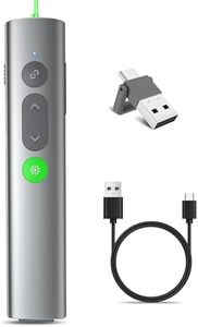 DCLIKRE Wireless Presenter for Powerpoint Presentations, Rechargeable Powerpoint Clicker with Green Laser Pointer, Slide Advancer Presentation Remote with Volume Control and Hyperlink for Mac/Laptop