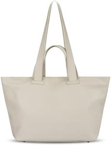 TAKEASY Italian Genuine Pebbled Leather Tote Bag for Women with Zipper & Straps | Large Work Laptop Shoulder Handbag Purse Satchel (Beige)
