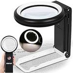 30X 40X Magnifying Glass with Light and Stand, Folding Handheld Magnifying Glass 18 LED Illuminated Lighted Magnifier for Macular Degeneration, Seniors Reading, Close Work, Coins, Jewelry (Black-w）