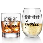 Engagement Gifts for Couples- Newly Wedding Fiance Fiancee Gift for Him and Her, Boyfriend and Girlfriend Wine and Whiskey Glass Gift Set- for Mr and Mrs Bride and Groom to be