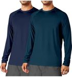 2Pack Men's Sun Shirts Long Sleeve Rash Guard UPF 50+ UV SPF Fishing Running Swim Shirts Lightweight Quick Dry, Navy Blue and Blackish Blue, Large