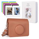 HIYQIN Mini Evo Camera Case with Photo Album/Accessories - Protective Leather Case Compatible with Fujifilm Instax Mini Evo Instant Camera - Brown+White