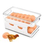 Baseca Rolling Egg Holder,Double track 24 Egg Organizer for Refrigerator, Clear Egg Container Tray Stackable Dispenser and Organizer for Refrigerator Storage (White)