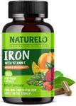 NATURELO Vegan Iron Supplement with Vitamin C and Organic Whole Foods - Gentle Iron Pills for Women & Men with Iron Deficiency Including Pregnancy, Anemia and Vegan Diets - 180 Mini Capsules
