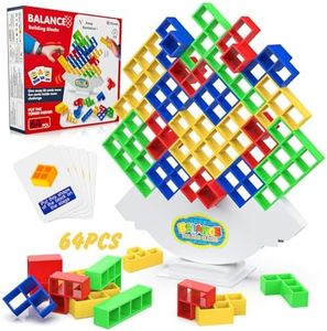 64 Pieces Tetris Tower Jouet d'Équilibre pour Enfant, Blocs de Construction Stack Attack Balance Jeu Montessori, Jouet d'Empilage Éducatif Interactifs Cadeau Anniversaire Noël Adulte Garcons Filles