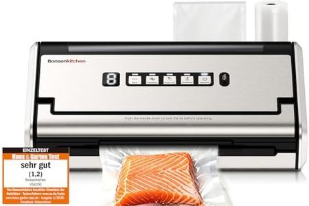 Bonsenkitchen Vakuumiergerät, 5mm Breitversiegelung auslaufsicher, Edelstahl, Einhand & Pulse Trocken/Feucht, Hochleistungs-Vakuumiergerät inkl. 1 Vakuumrolle & 10 Beutel, VS4200