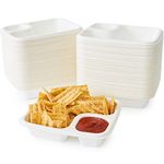 Leak-Free Compostable Bagasse Nacho Trays 100 Pk. Large 2 Compartment Microwave Safe Biodegradable Sugarcane Serving Platter. Durable Divided Holder for Snacks Nachos Cheese or Chips and Salsa.